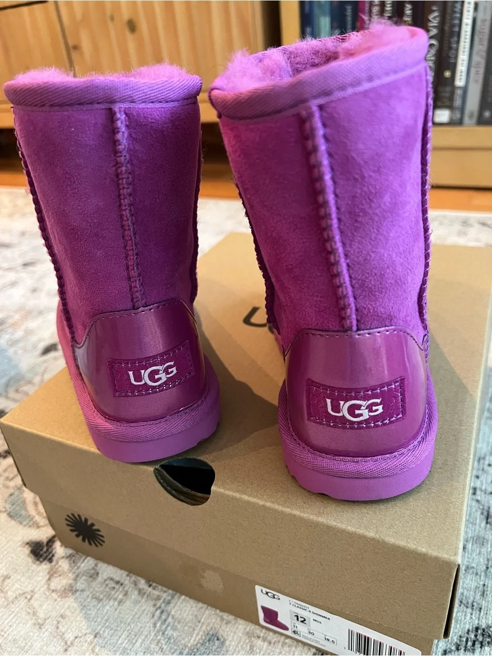 UGG Girls Classic II Shimmer - Fuschia Pink Shearling Boot 12